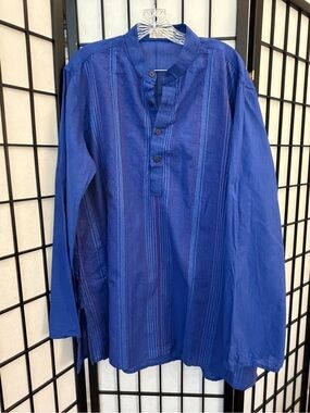 Fabindia Red/Indigo Striped Henley Shirt 42